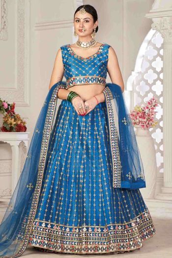Buy Satin Silk Lehenga Choli In Dark Blue Colour for women @ ninecolours.com.  Worldwid… | Designer bridal lehenga, Designer bridal lehenga choli, Party  wear lehenga