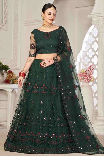 Net Embroidery Lehenga Choli In Green Colour - LD5680423