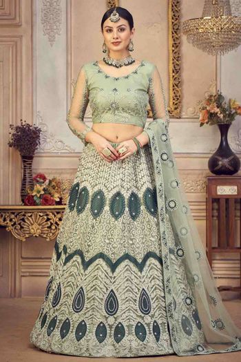 Net Embroidery Lehenga Choli In Light Green Colour - LD5680419