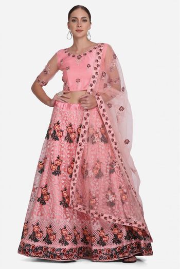 Net Embroidery Lehenga Choli In Light Pink Colour - LD5680342