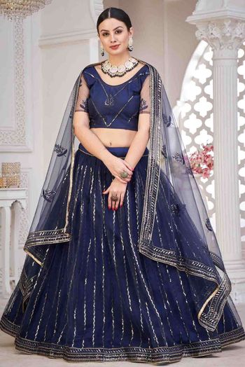 Net Embroidery Lehenga Choli In Navy Blue Colour - LD5680418