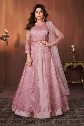 Chinon Chiffon Embroidery Lehenga Suit In Baby Pink Colour - SM3210952