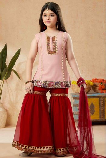 Net Sharara Suit In Peach Colour - GK2711238