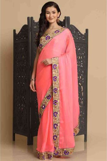 Organza Embroidery Saree In Baby Pink Colour - SR4840398