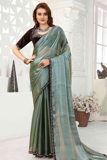 Organza Embroidery Saree In Green Colour - SR1543757