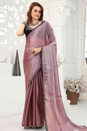 Onion Pink Shimmer Satin Saree – kreationbykj