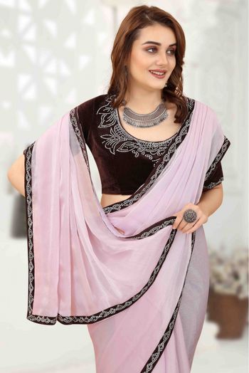 Organza Embroidery Saree In Pink Colour - SR1543756