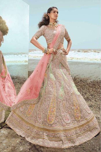 Organza Thread Work Lehenga Choli In Beige Colour - LD4901065