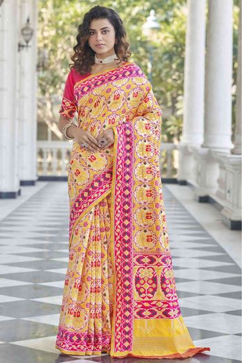 Patola Silk Woven Saree In Yellow And White Colour - SR5010105