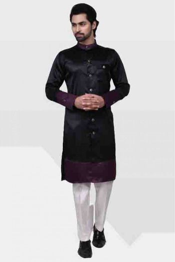 Satin Silk Kurta Pajama In Black Colour - KP5750254