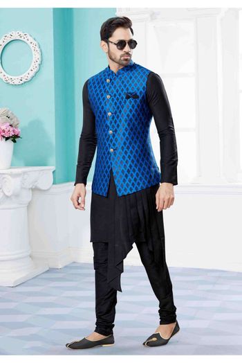 Silk Dupion Indo Western In Black And Blue Colour - SH4120678