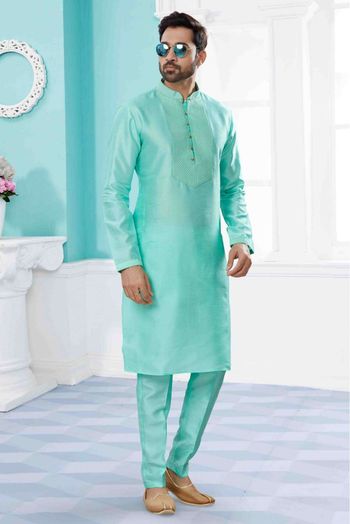 Silk Dupion Kurta Pajama In Sea Green Colour - KP4120693