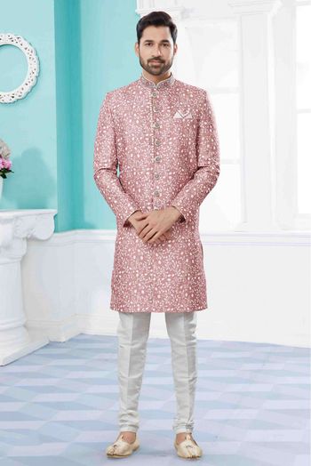 Silk Sherwani In Dark Beige Colour - SH4120632