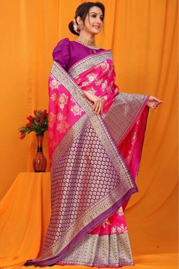 Silk Woven Saree In Pink Colour - SR1775542