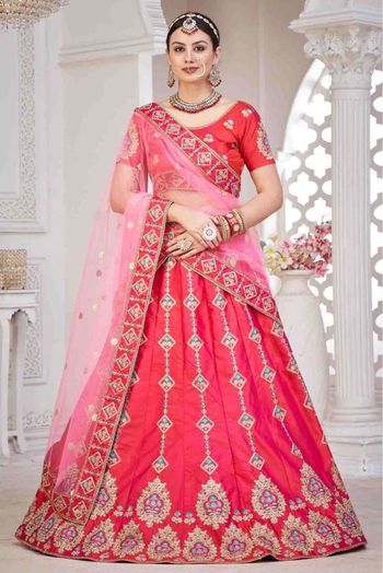 Taffeta Silk Embroidery Lehenga Choli In Dark Pink Colour LD5680436 A