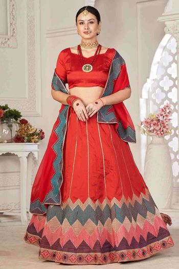Taffeta Silk Embroidery Lehenga Choli In Dark Red Colour - LD5680434