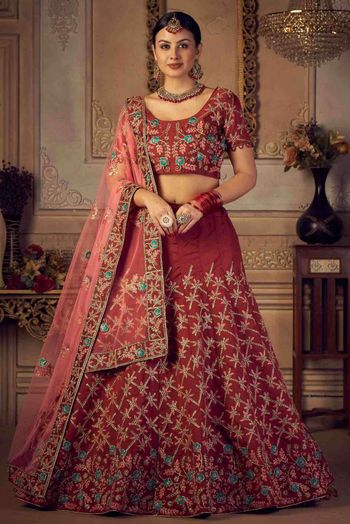 Taffeta Silk Embroidery Lehenga Choli In Maroon Colour - LD5680430