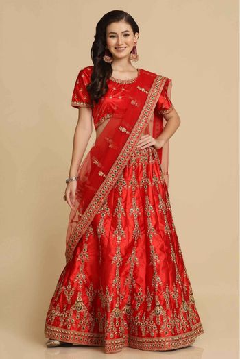 Taffeta Silk Embroidery Lehenga Choli In Red Colour - LD5680404