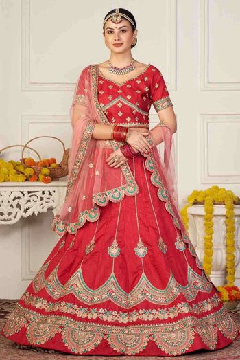 Taffeta Silk Embroidery Lehenga Choli In Red Colour LD5680425 A