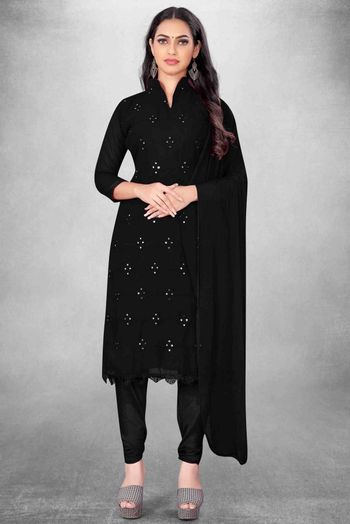 Unstitched Georgette Embroidery Churidar Suit In Black Colour - US3234466