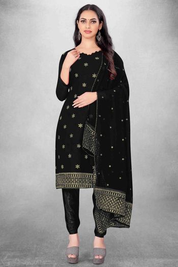 Unstitched Georgette Embroidery Churidar Suit In Black Colour - US3234498