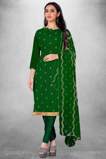 Unstitched Georgette Embroidery Churidar Suit In Green Colour - US3234459