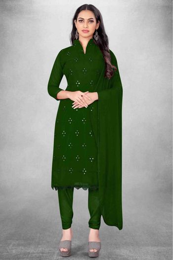 Unstitched Georgette Embroidery Churidar Suit In Green Colour - US3234469