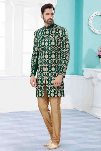 Velvet Sherwani In Green Colour - SH4120625