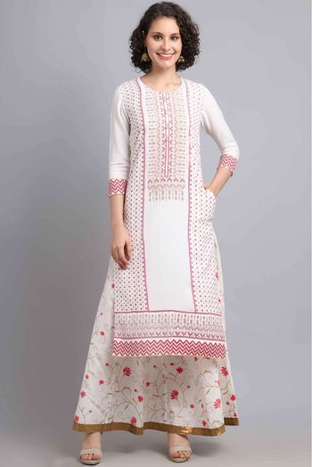 Viscose Rayon Embroidery Kurta Set In Off White Colour - KR4781952