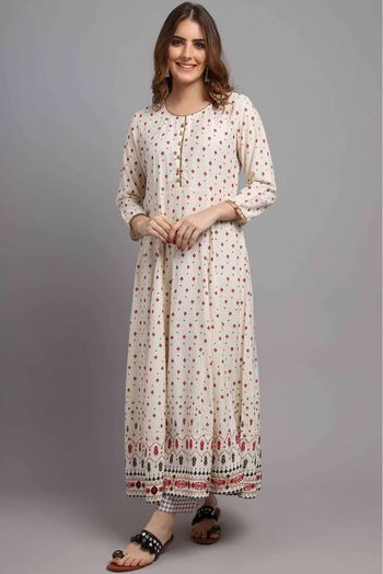 Cotton Flex Party Wear Kurta Set In Off White Colour - KR5480526