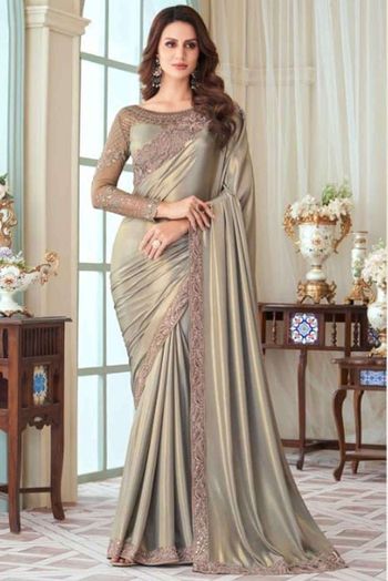 Crush Chinon Half and Half Saree with Heavy Multi Sequins Work Blouse With Waist  Belt - THE52 - 4122326