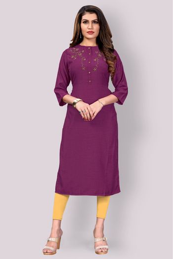 Plus Size Art Silk Casual Wear Kurti In Dark Purple Colour - KR5500092