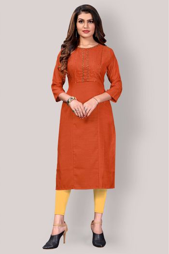 Plus Size Art Silk Casual Wear Kurti In Rust Colour - KR5500088