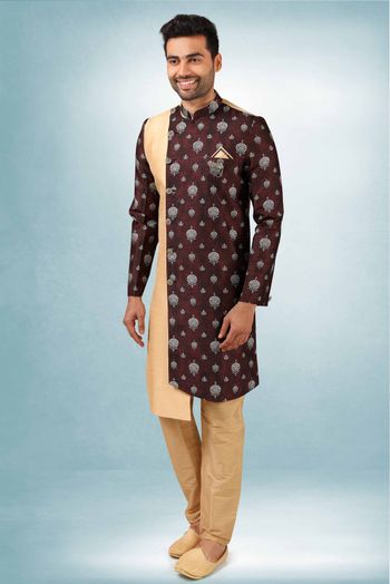 Art Silk Indo Western In Cream And Wine Colour - SH5413164