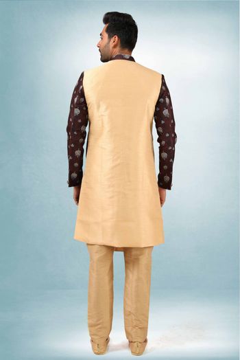 Art Silk Indo Western In Cream And Wine Colour - SH5413164