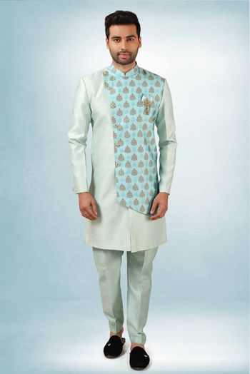 Art Silk Indo Western In Pista Green Colour - SH5413150