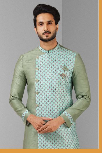 Art Silk Indo Western In Pista Green Colour - SH5413160