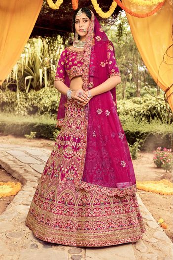 Art Silk Resham Work Lehenga Choli In Dark Pink Colour - LD4900775