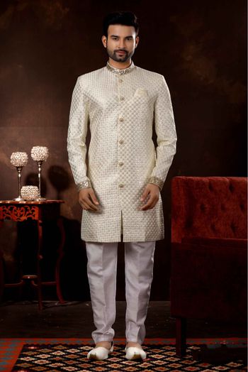 Art Silk Sherwani In Cream Colour - SH4120580