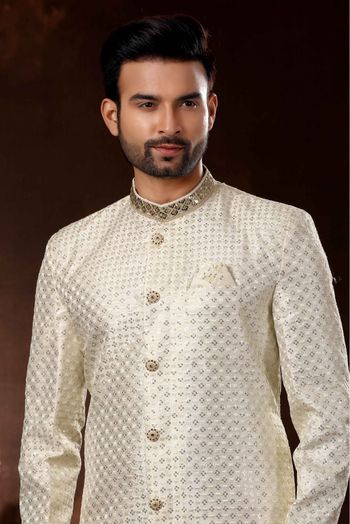 Art Silk Sherwani In Cream Colour - SH4120580