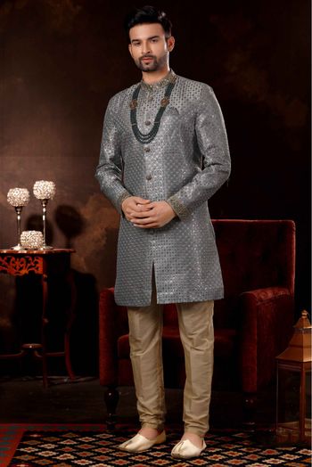 Art Silk Sherwani In Grey Colour - SH4120574