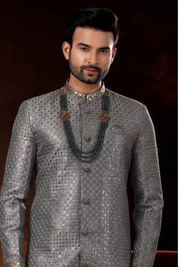 Art Silk Sherwani In Grey Colour - SH4120574
