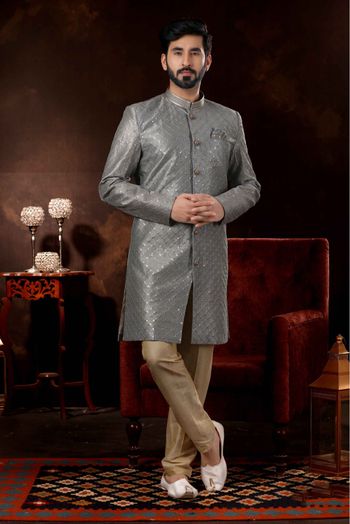 Art Silk Sherwani In Grey Colour - SH4120577