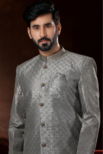 Art Silk Sherwani In Grey Colour - SH4120577