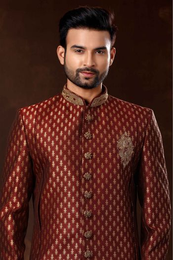 Art Silk Sherwani In Maroon Colour - SH4120578