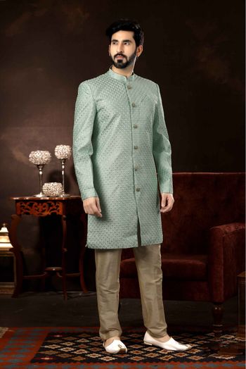 Art Silk Sherwani In Mint Green Colour - SH4120569