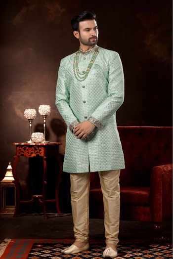 Art Silk Sherwani In Mint Green Colour - SH4120572