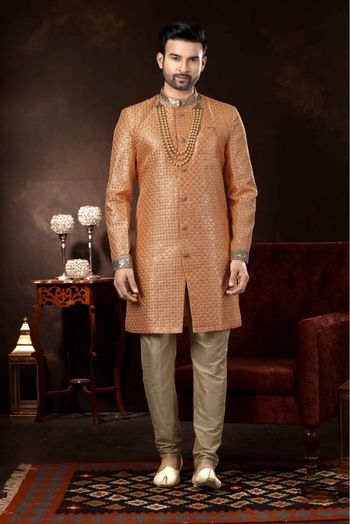 Art Silk Sherwani In Peach Colour - SH4120568