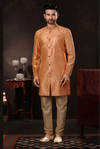 Art Silk Sherwani In Peach Colour - SH4120570