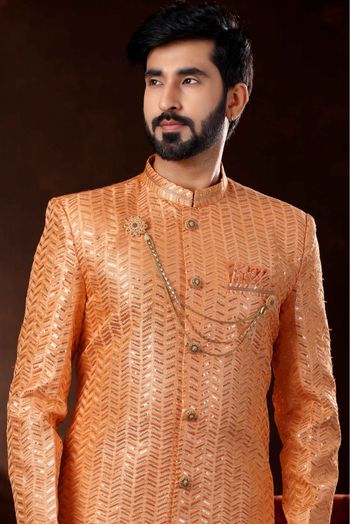 Art Silk Sherwani In Peach Colour - SH4120573